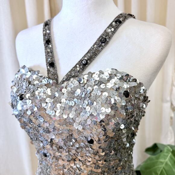 Scala Sexy Silver Beaded Sequin Cocktail Dress 4 Coquette Elegant Formal Luxury - Picture 14 of 14